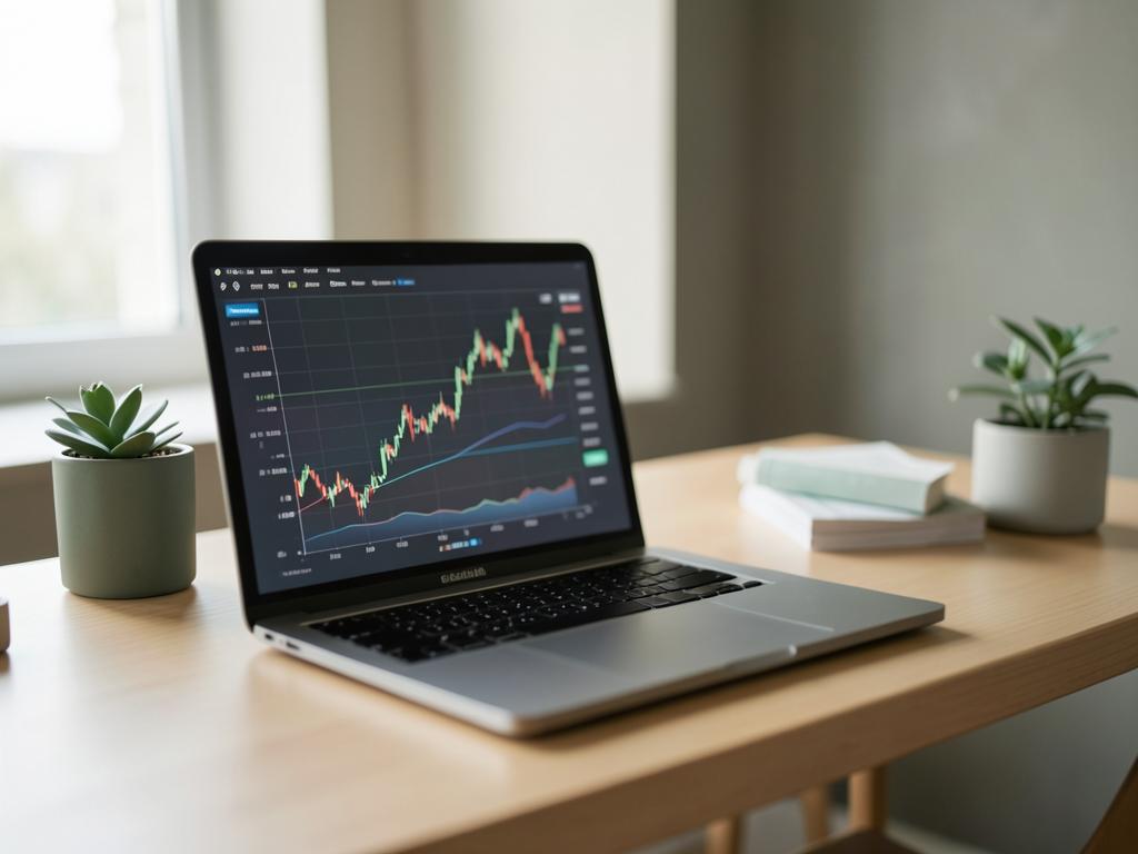Moderner Arbeitsplatz mit Laptop und Trading-Chart